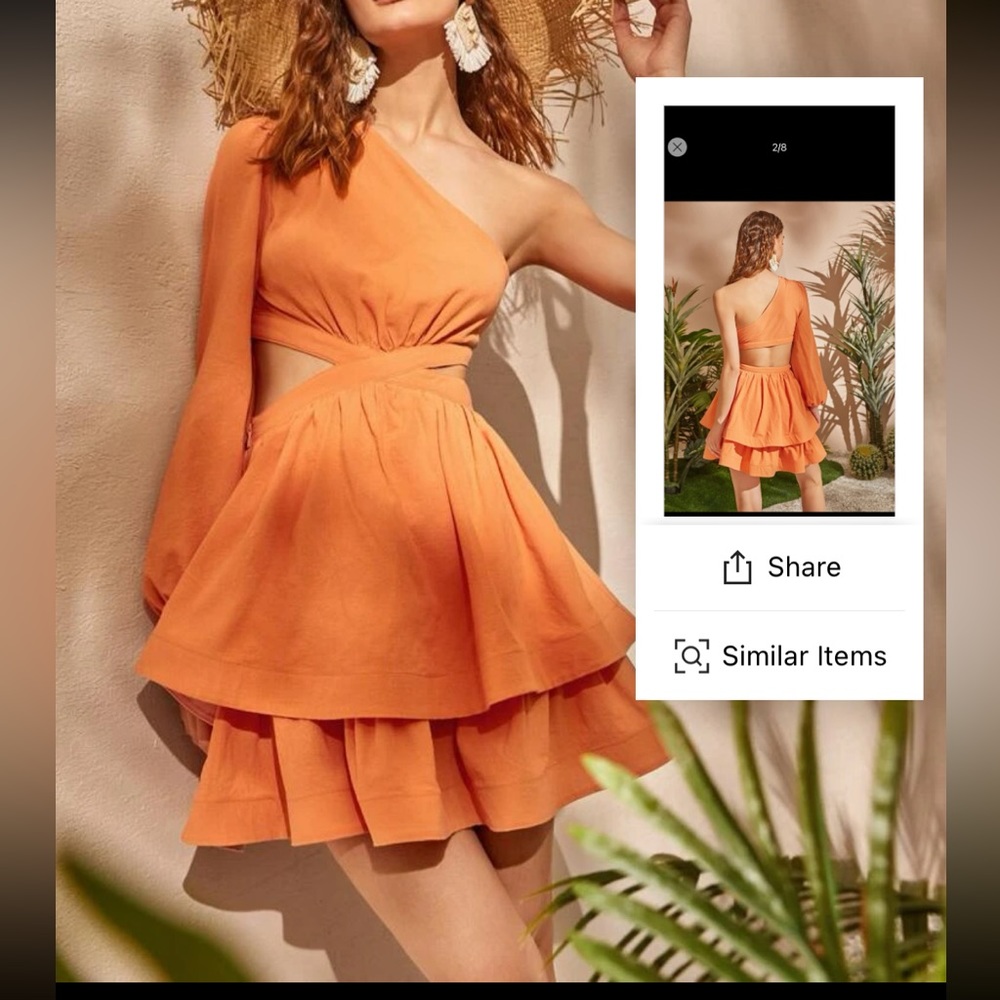 Orange one shoulder Dress. Summer vacation style. True to size, L (8-10)